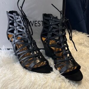 Nine West Black Lace-Up Wedges